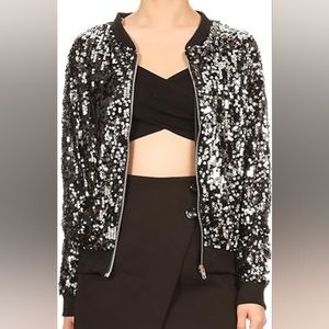 Sequin Bomber Jacket - Black and Silver